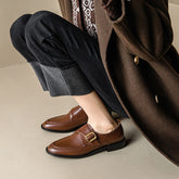 Casual Simple Round Head Belt Buckle Women's Leather Shoes